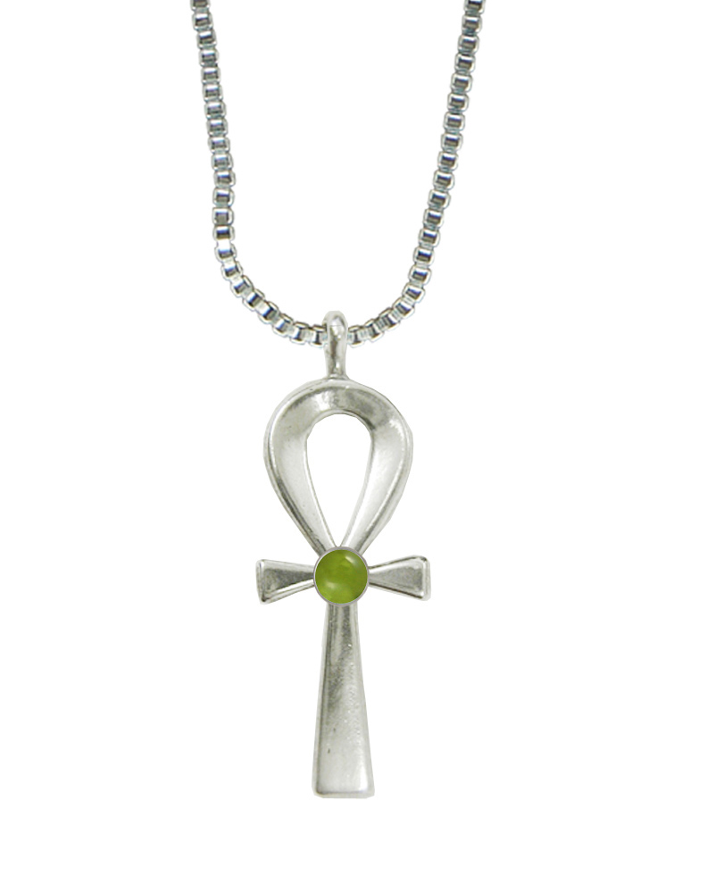 Sterling Silver Ankh Pendant With Peridot